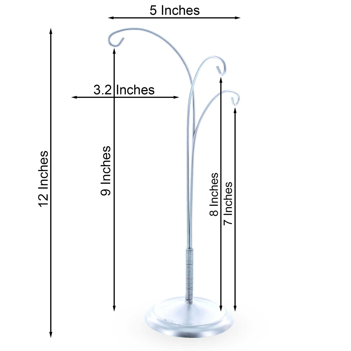 3-Arm Botanical Style Silver Metal Ornament Display Stand 12 Inches (Poland)