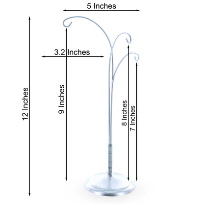 3-Arm Botanical Style Silver Metal Ornament Display Stand 12 Inches (Poland)