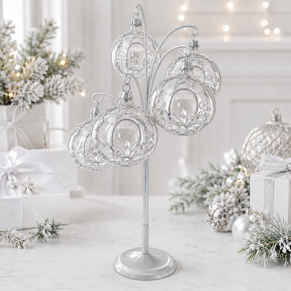 5-Arm Scroll Tree Branches Silver Metal Ornament Display Stand 14.5 Inches (Poland)