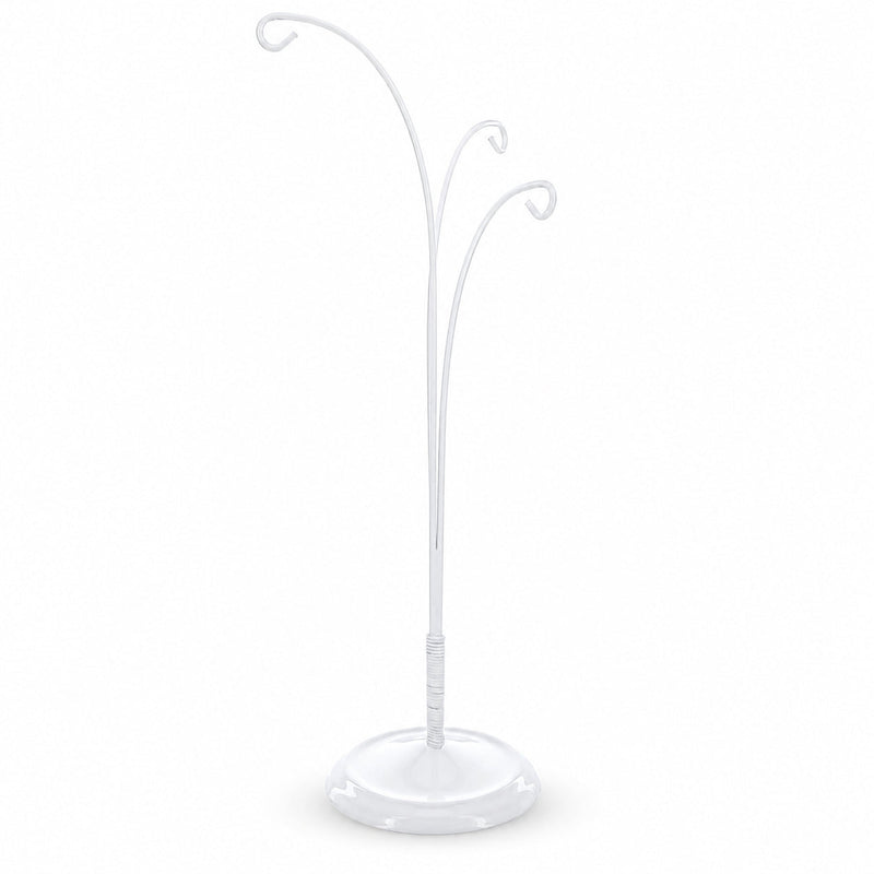 3-Arm Botanical Style White Painted Metal Ornament Display Stand 12 Inches (Poland)