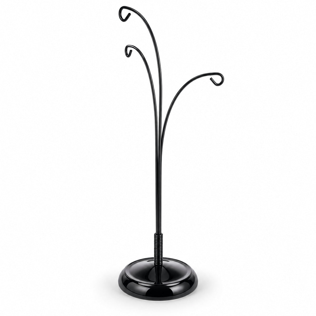 3-Arm Botanical Style Black Painted Metal Ornament Display Stand 12 Inches (Poland)