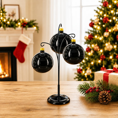 3-Arm Botanical Style Black Painted Metal Ornament Display Stand 12 Inches (Poland)
