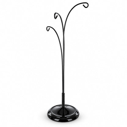 3-Arm Botanical Style Black Painted Metal Ornament Display Stand 12 Inches (Poland)