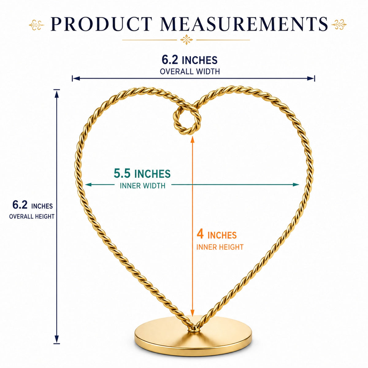 Heart-Shaped Twisted Gold Metal Ornament Display Stand 6.2 Inches (Poland)