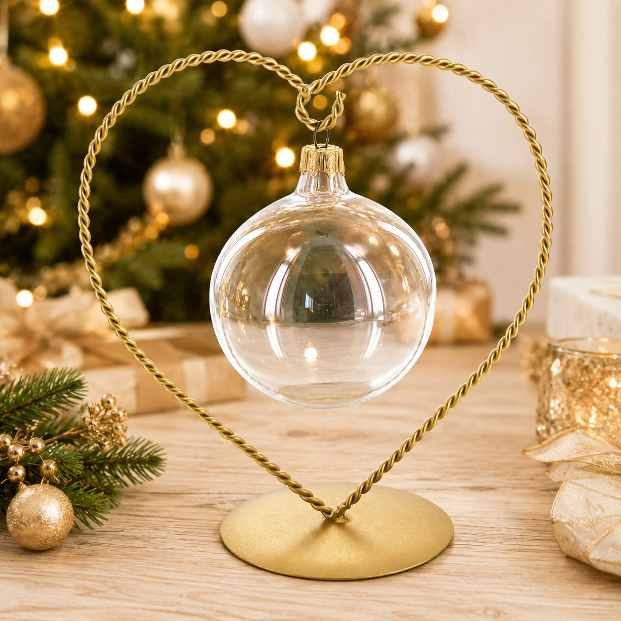 Heart-Shaped Twisted Gold Metal Ornament Display Stand 6.2 Inches (Poland)