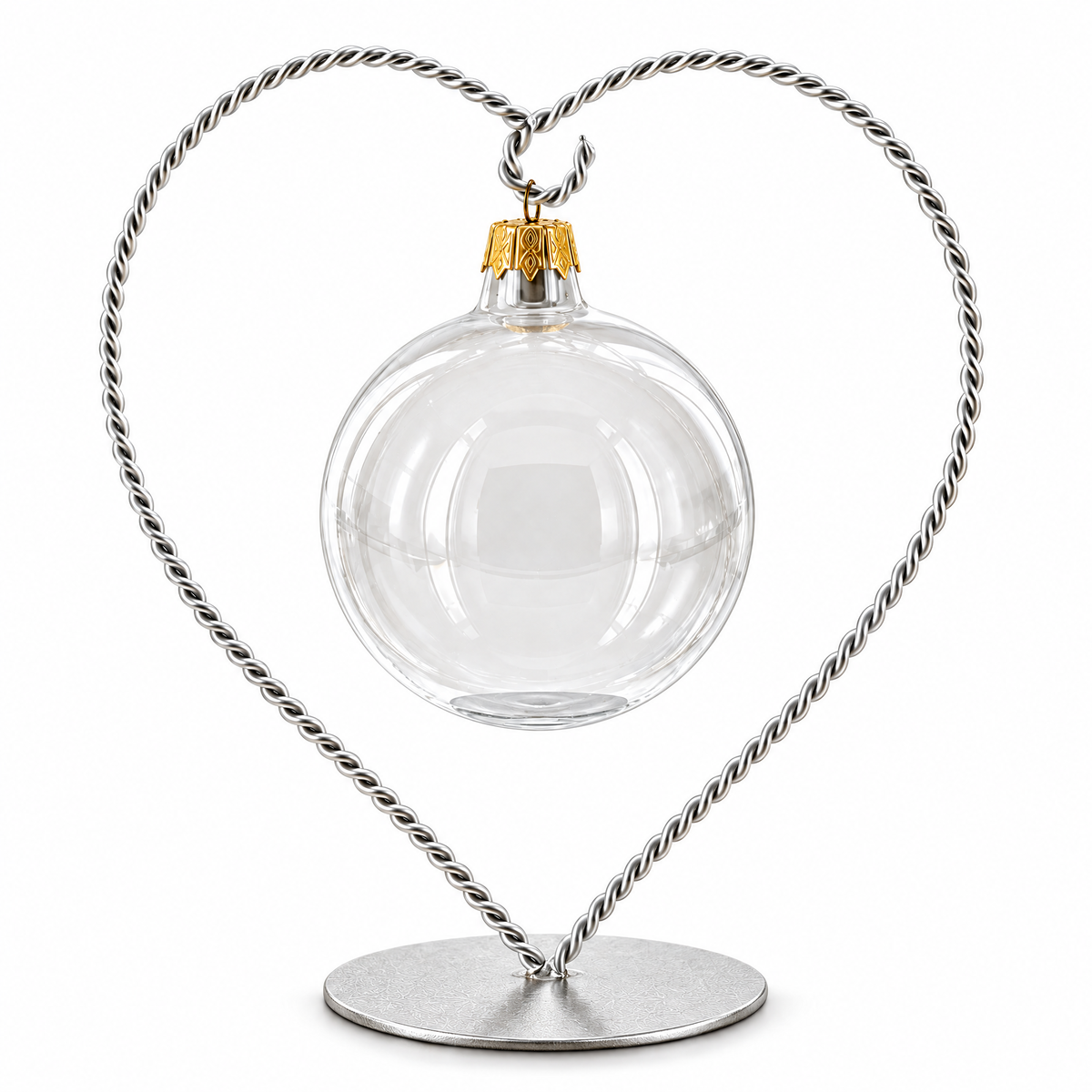 Heart-Shaped Twisted Silver Metal Ornament Display Stand 6.2 Inches (Poland)