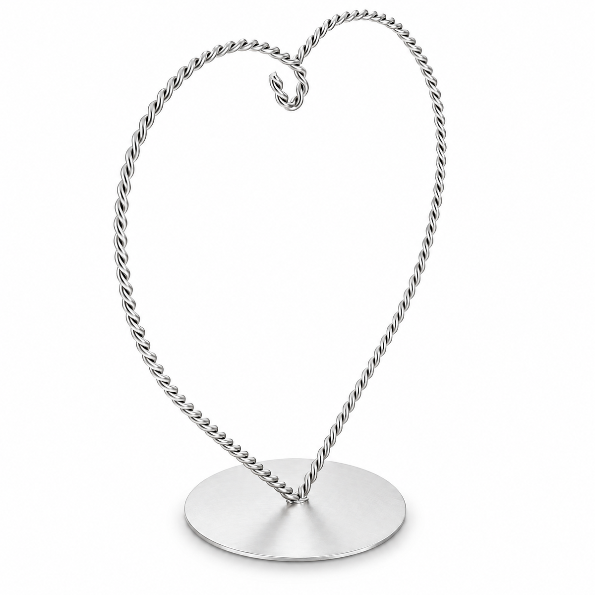 Heart-Shaped Twisted Silver Metal Ornament Display Stand 6.2 Inches (Poland)