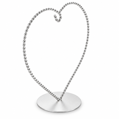 Heart-Shaped Twisted Silver Metal Ornament Display Stand 6.2 Inches (Poland)