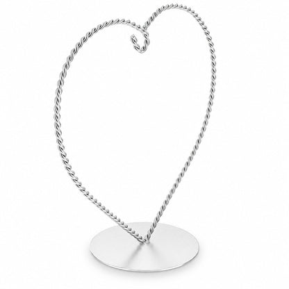 Heart-Shaped Twisted Silver Metal Ornament Display Stand 6.2 Inches (Poland)