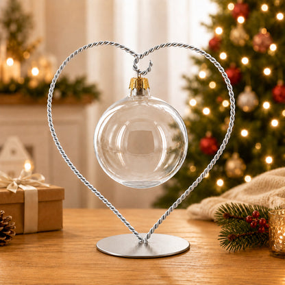 Heart-Shaped Twisted Silver Metal Ornament Display Stand 6.2 Inches (Poland)