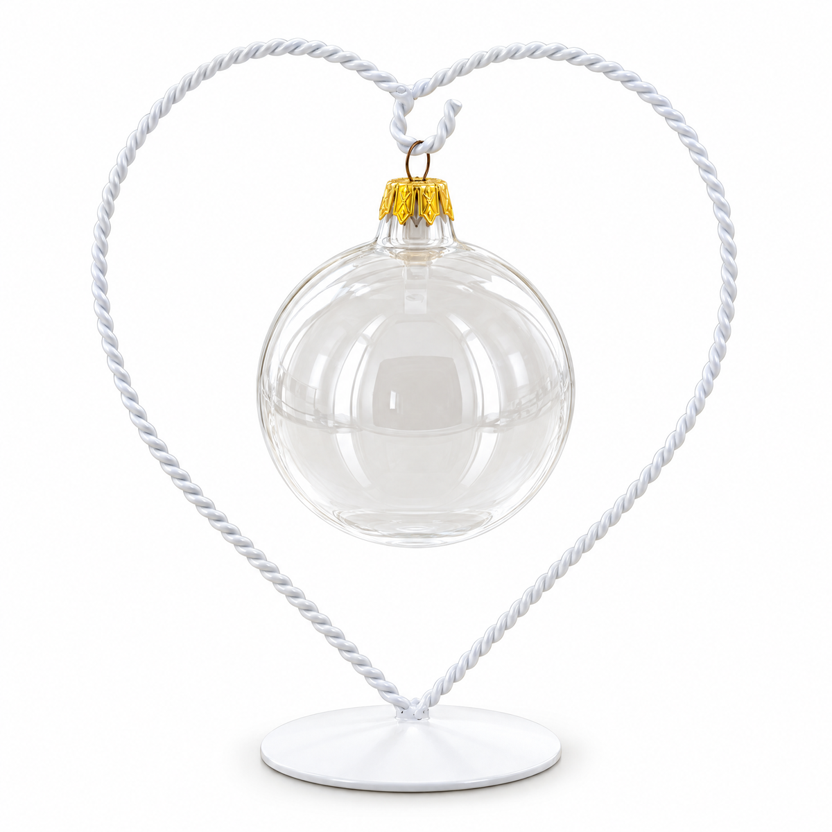 Heart-Shaped Twisted White Painted Metal Ornament Display Stand 6.2 Inches (Poland)