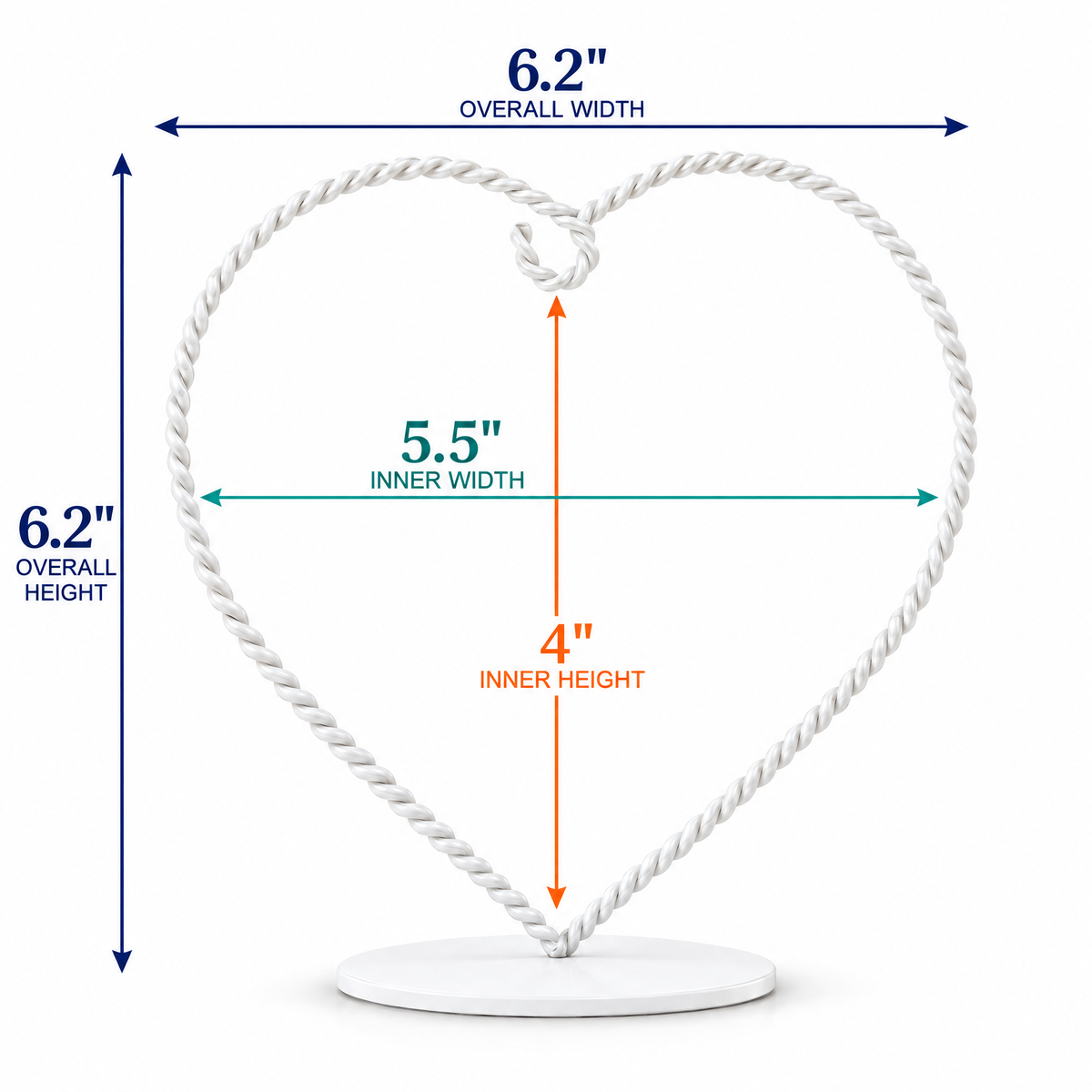 Heart-Shaped Twisted White Painted Metal Ornament Display Stand 6.2 Inches (Poland)