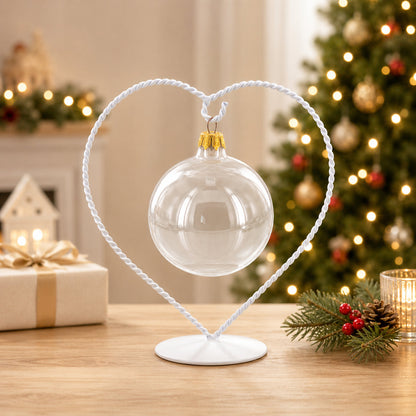 Heart-Shaped Twisted White Painted Metal Ornament Display Stand 6.2 Inches (Poland)