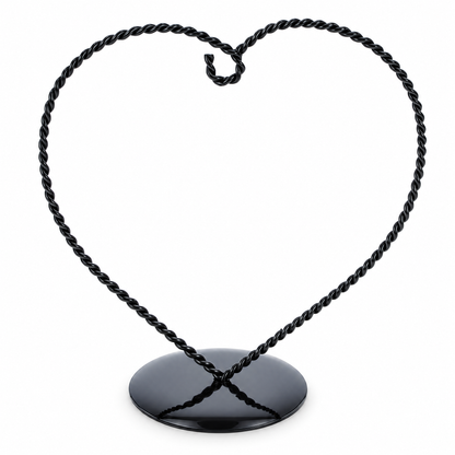 Heart-Shaped Twisted Black Painted Metal Ornament Display Stand 6.2 Inches (Poland)