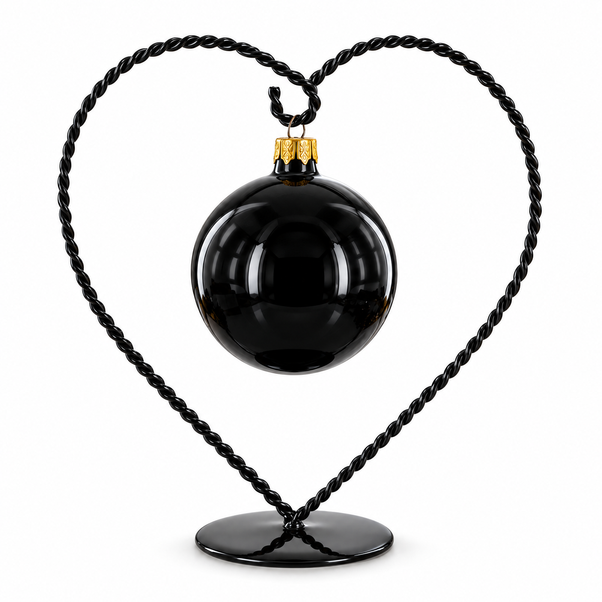 Heart-Shaped Twisted Black Painted Metal Ornament Display Stand 6.2 Inches (Poland)
