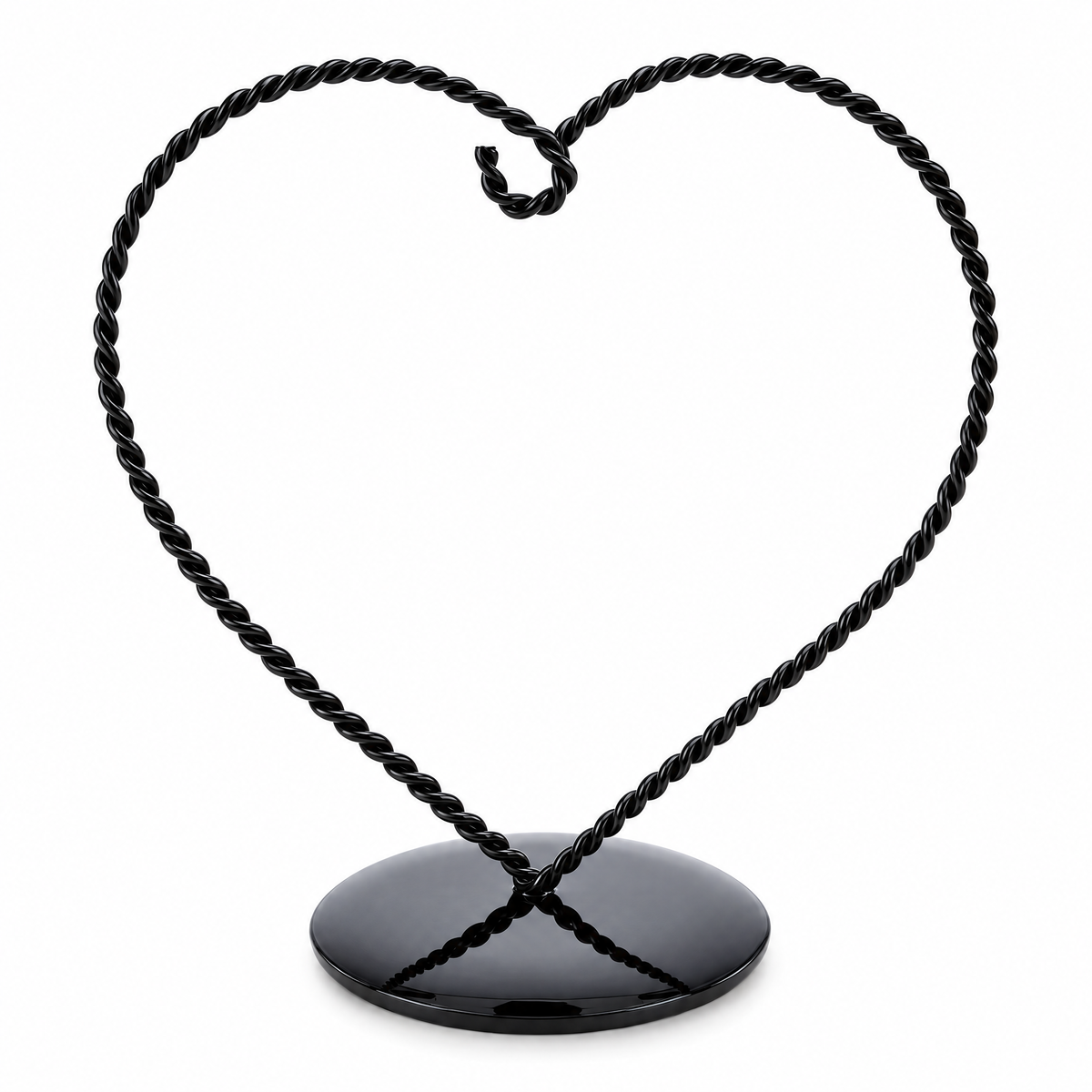 Heart-Shaped Twisted Black Painted Metal Ornament Display Stand 6.2 Inches (Poland)