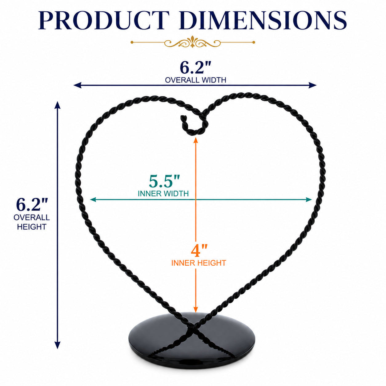 Heart-Shaped Twisted Black Painted Metal Ornament Display Stand 6.2 Inches (Poland)