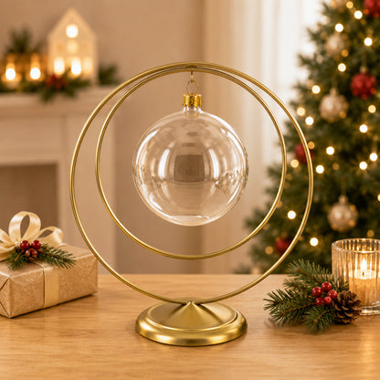 Contemporary Double Circle Gold Metal Ornament Display Stand 8.2 Inches (Poland)