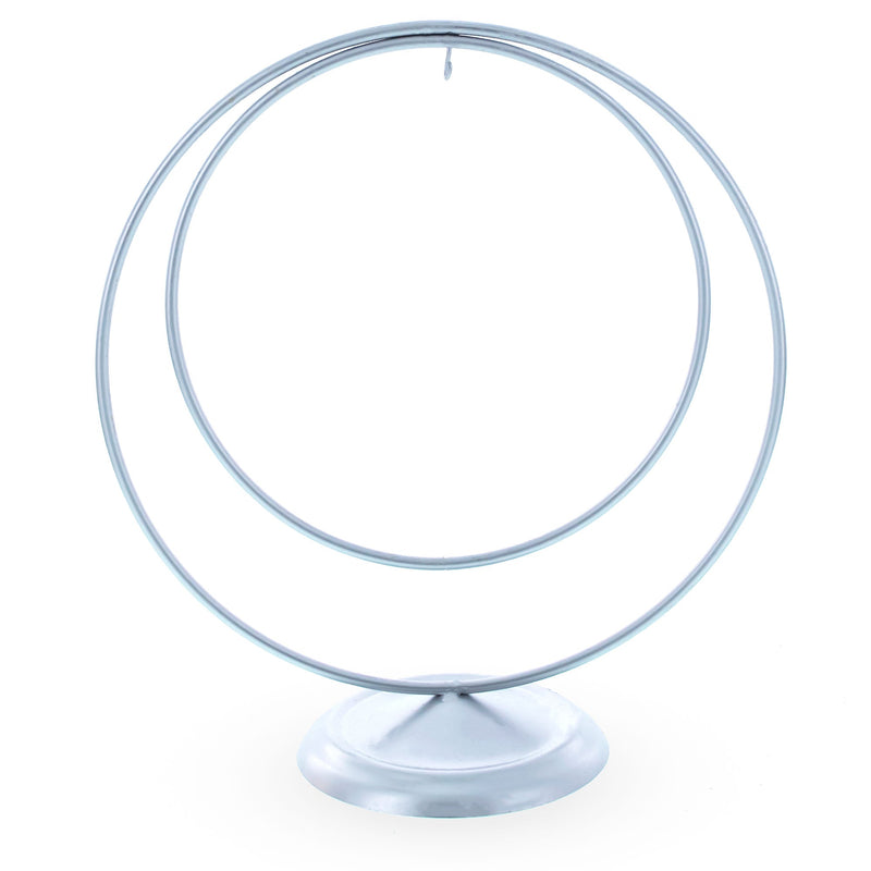 Contemporary Double Circle Silver Metal Ornament Display Stand 8.2 Inches (Poland)