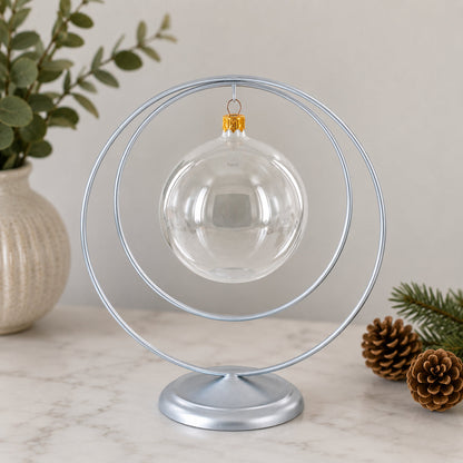 Contemporary Double Circle Silver Metal Ornament Display Stand 8.2 Inches (Poland)
