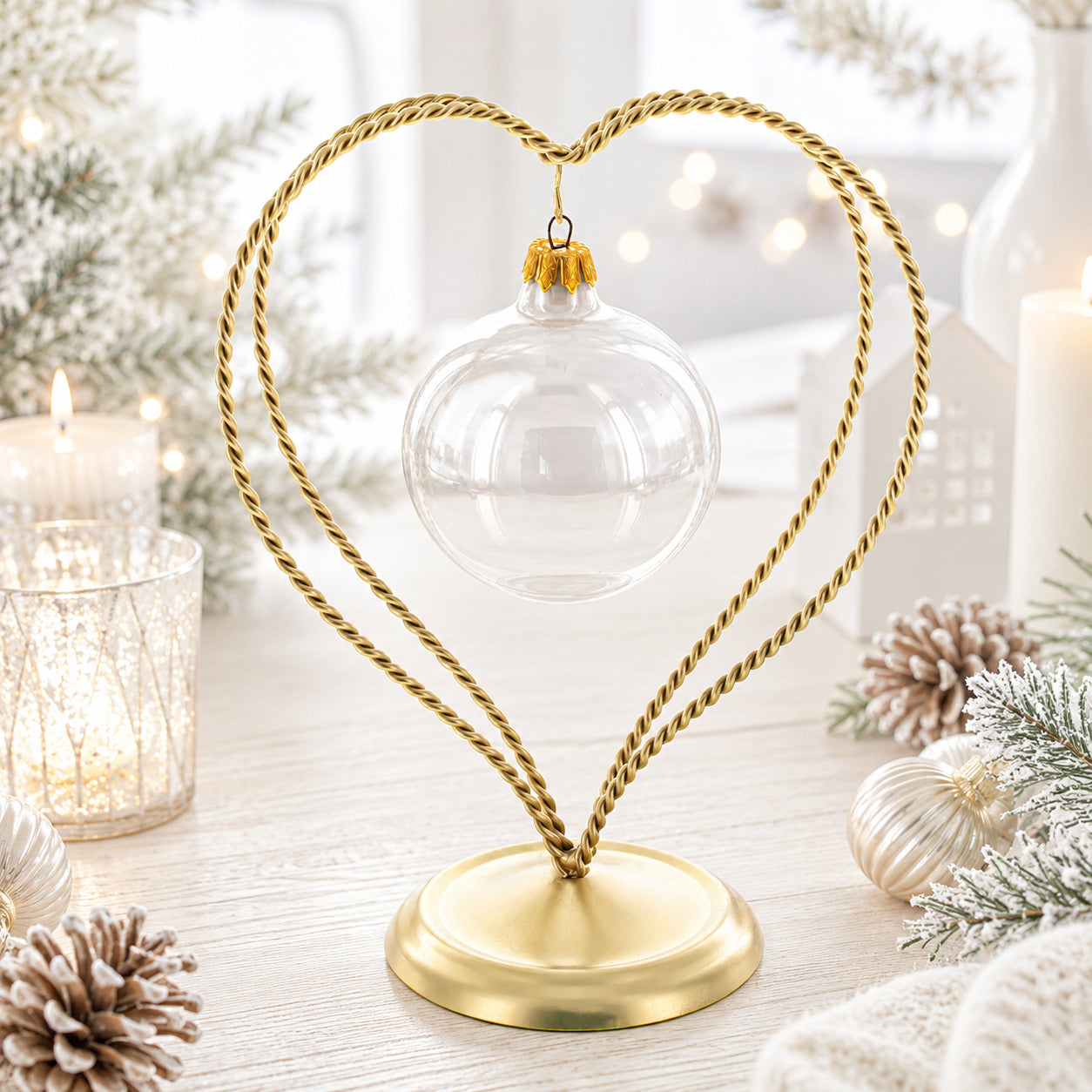 Double Wire Heart Twisted Gold Metal Ornament Display Stand 7.8 Inches (Poland)