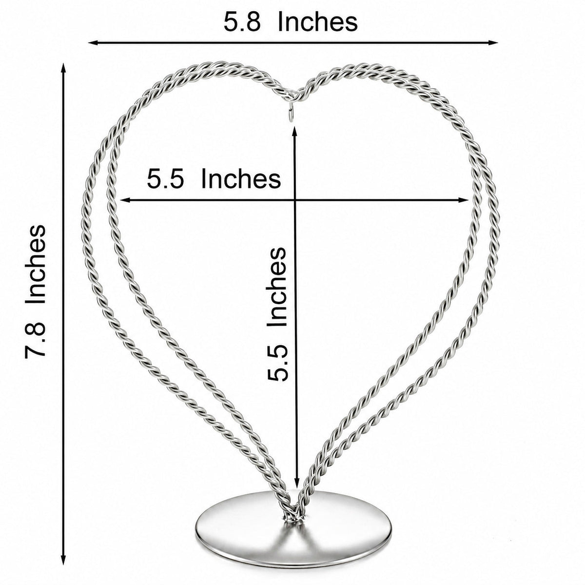 Double Wire Heart Twisted Silver Metal Ornament Display Stand 7.8 Inches (Poland)
