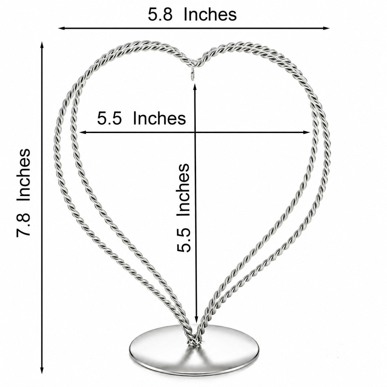 Double Wire Heart Twisted Silver Metal Ornament Display Stand 7.8 Inches (Poland)