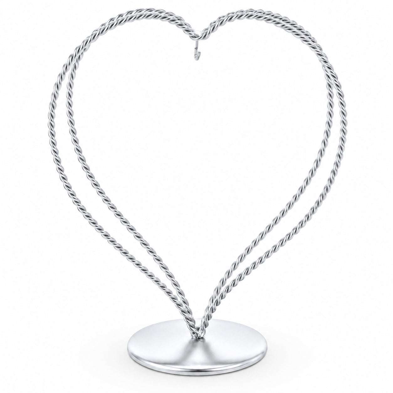 Double Wire Heart Twisted Silver Metal Ornament Display Stand 7.8 Inches (Poland)