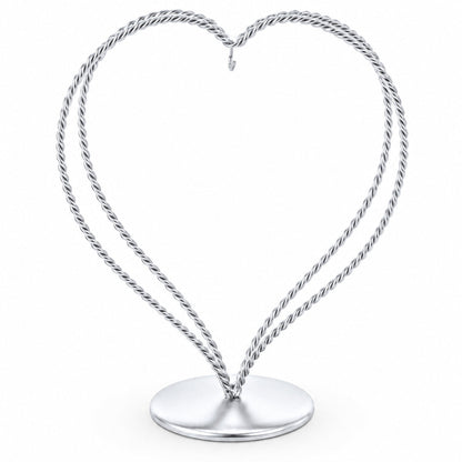 Double Wire Heart Twisted Silver Metal Ornament Display Stand 7.8 Inches (Poland)