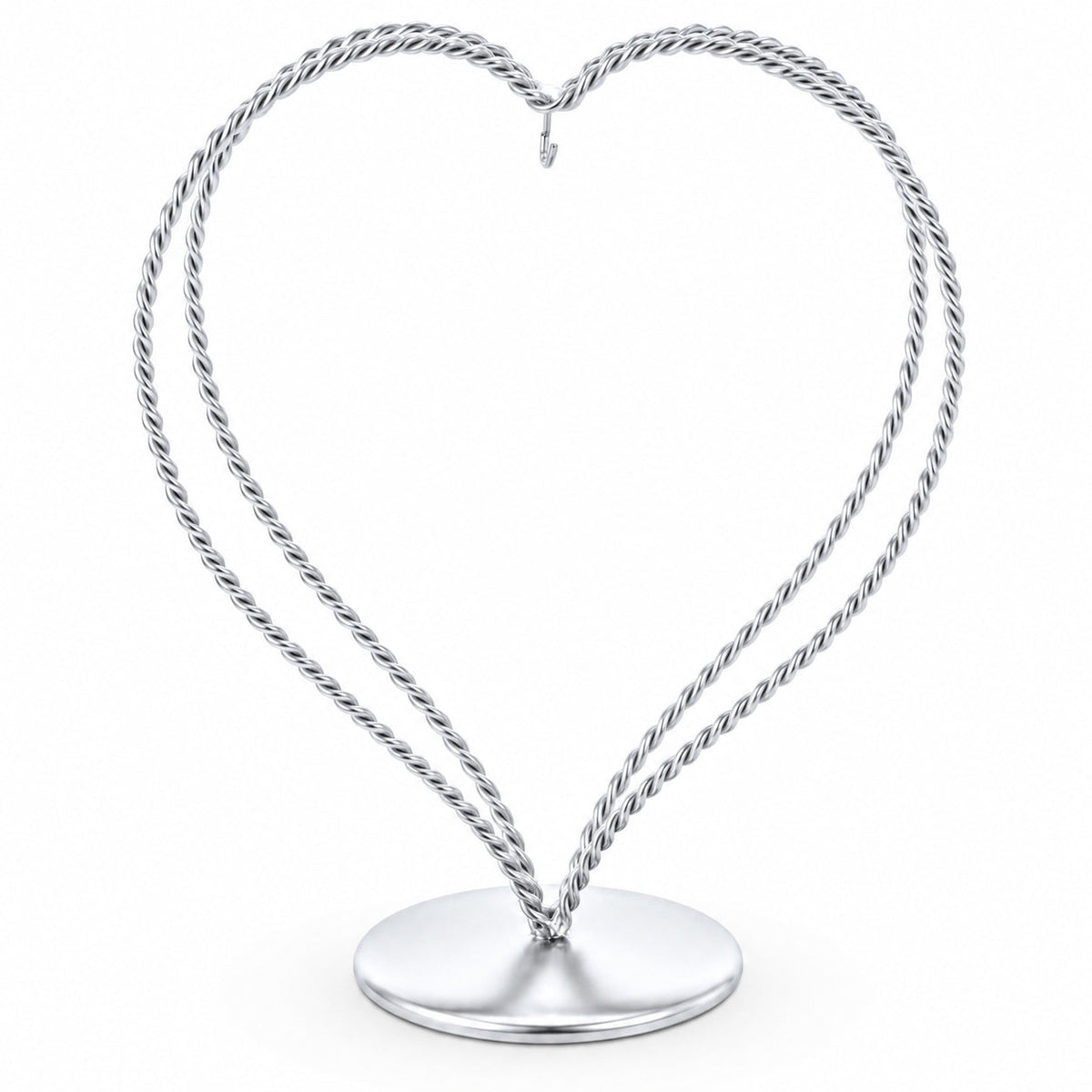 Double Wire Heart Twisted Silver Metal Ornament Display Stand 7.8 Inches (Poland)