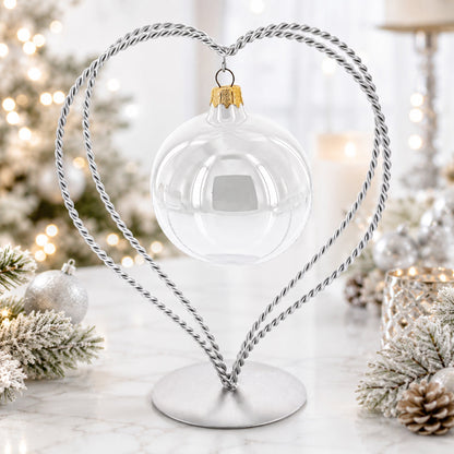 Double Wire Heart Twisted Silver Metal Ornament Display Stand 7.8 Inches (Poland)