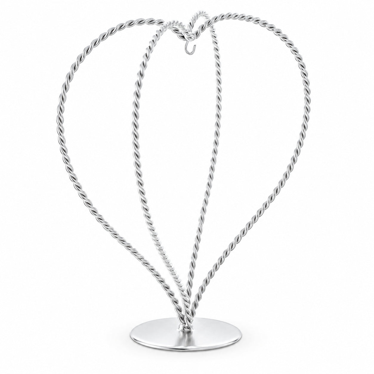 Double Wire Heart Twisted Silver Metal Ornament Display Stand 7.8 Inches (Poland)