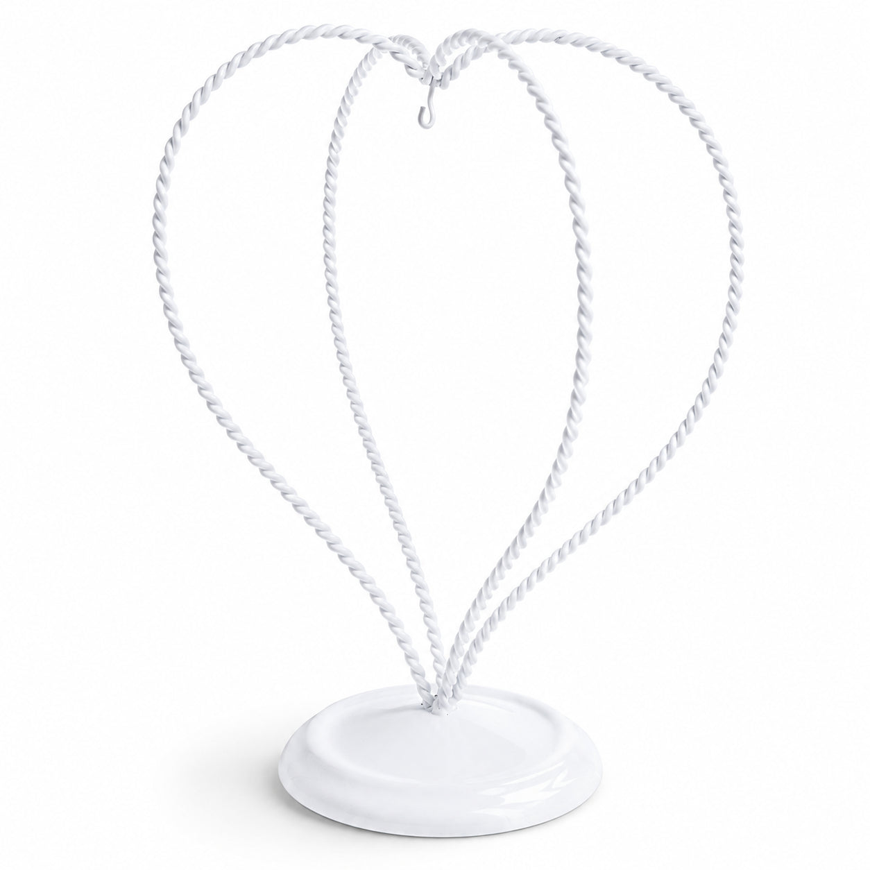 Double Wire Heart Twisted White Paint Metal Ornament Display Stand 7.8 Inches (Poland)