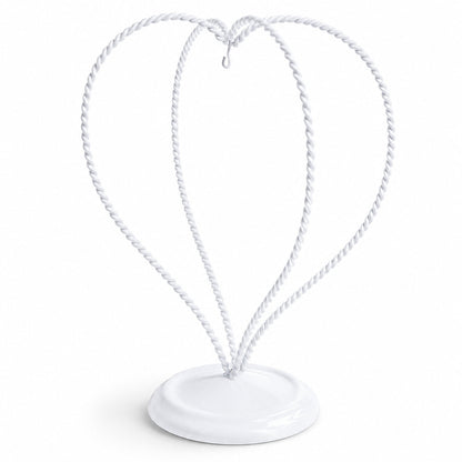 Double Wire Heart Twisted White Paint Metal Ornament Display Stand 7.8 Inches (Poland)