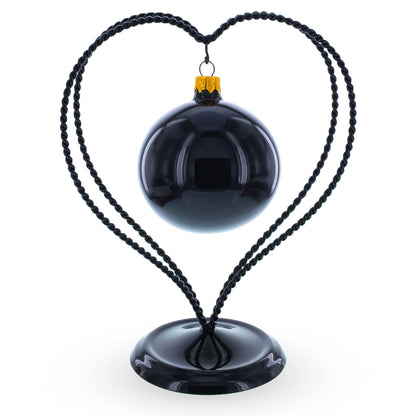 Double Wire Heart Twisted Black Paint Metal Ornament Display Stand 7.8 Inches (Poland)