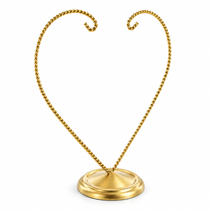 Open-Top Heart Twisted Gold Metal Ornament Display Stand 9 Inches (Poland)