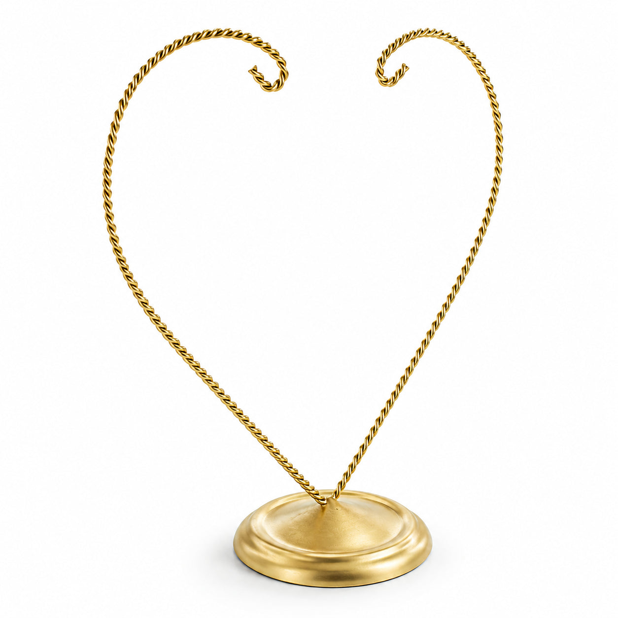 Open-Top Heart Twisted Gold Metal Ornament Display Stand 9 Inches (Poland)