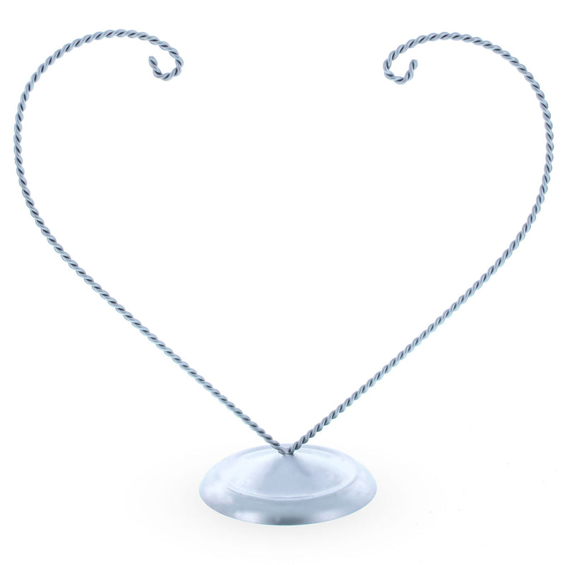 Open-Top Heart Twisted Silver Metal Ornament Display Stand 9 Inches (Poland)