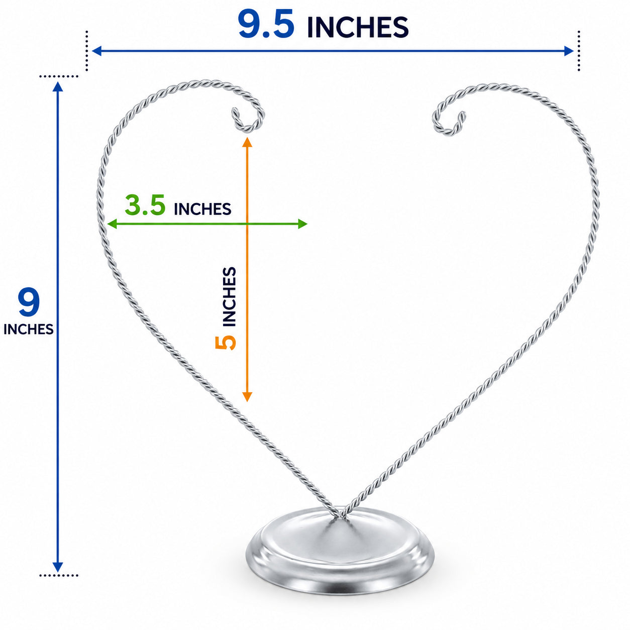 Open-Top Heart Twisted Silver Metal Ornament Display Stand 9 Inches (Poland)