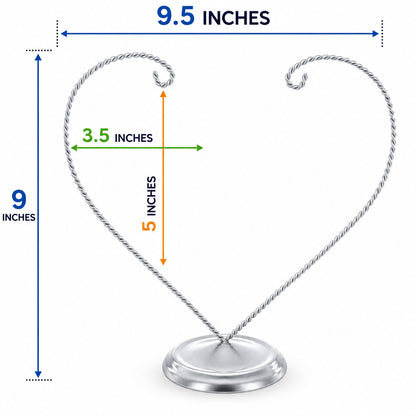 Open-Top Heart Twisted Silver Metal Ornament Display Stand 9 Inches (Poland)