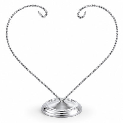 Open-Top Heart Twisted Silver Metal Ornament Display Stand 9 Inches (Poland)