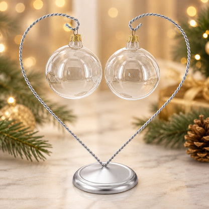 Open-Top Heart Twisted Silver Metal Ornament Display Stand 9 Inches (Poland)