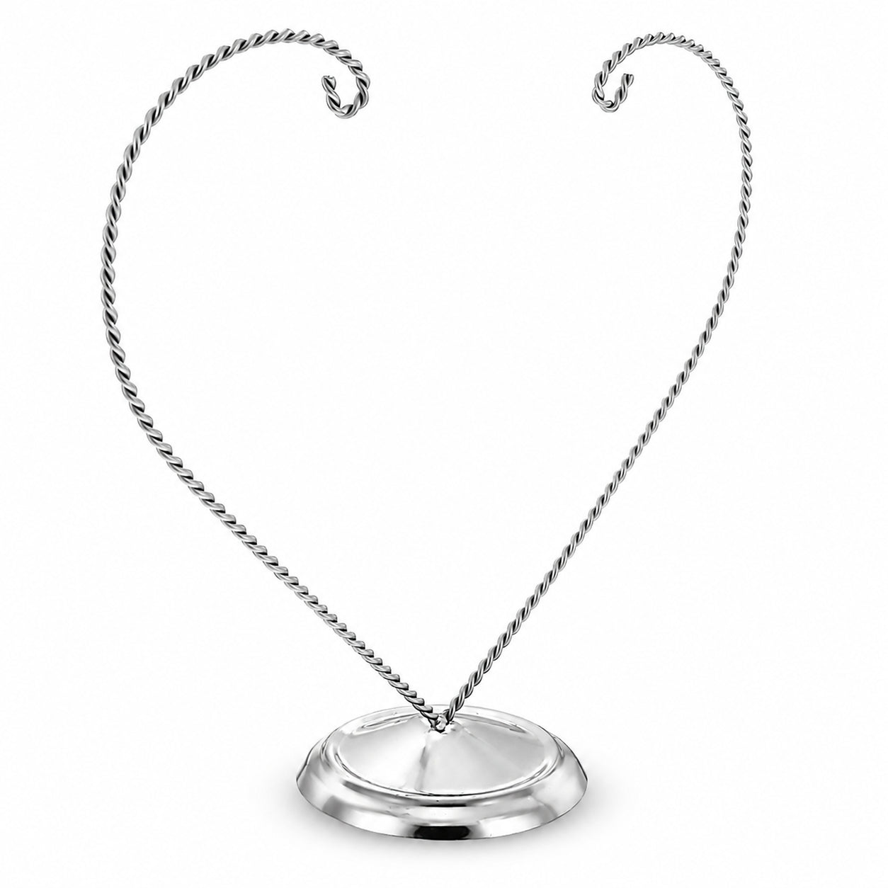 Open-Top Heart Twisted Silver Metal Ornament Display Stand 9 Inches (Poland)
