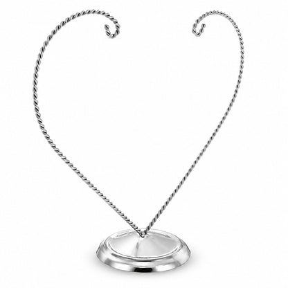 Open-Top Heart Twisted Silver Metal Ornament Display Stand 9 Inches (Poland)
