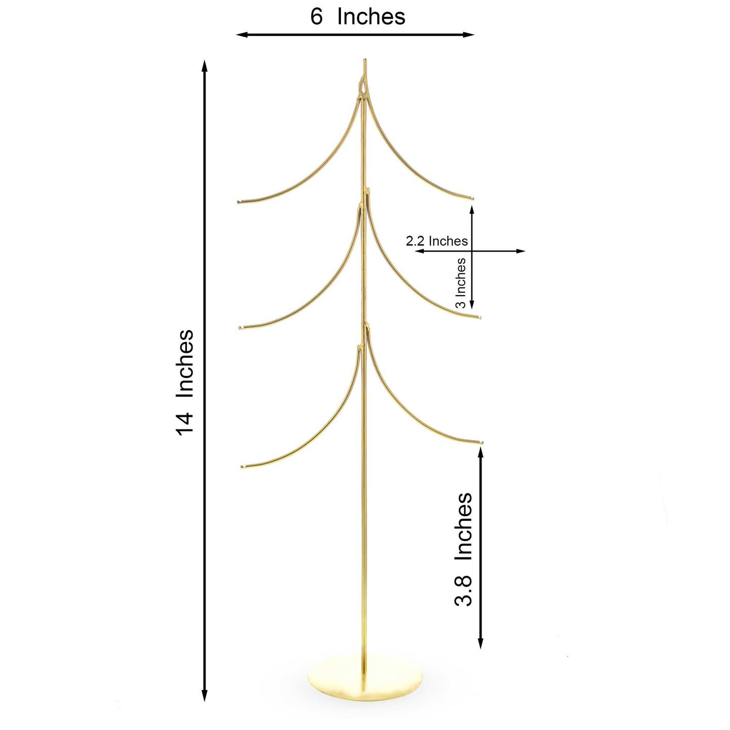 6-Arm Tiered Tree Gold Metal Ornament Display Stand 14 Inches (Poland)