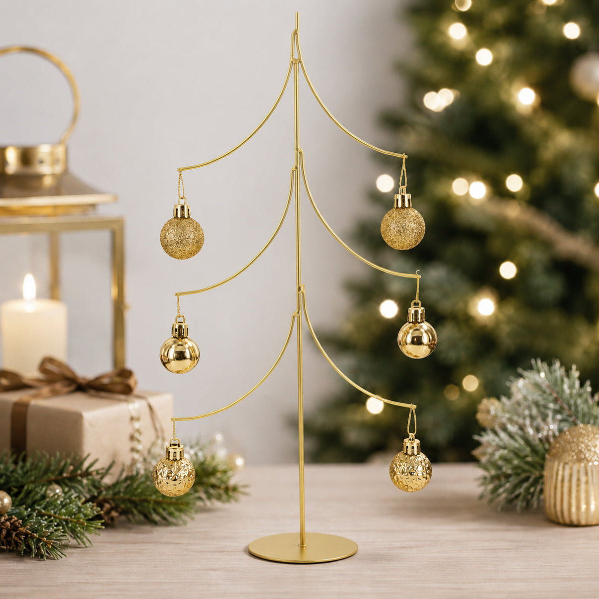 6-Arm Tiered Tree Gold Metal Ornament Display Stand 14 Inches (Poland)