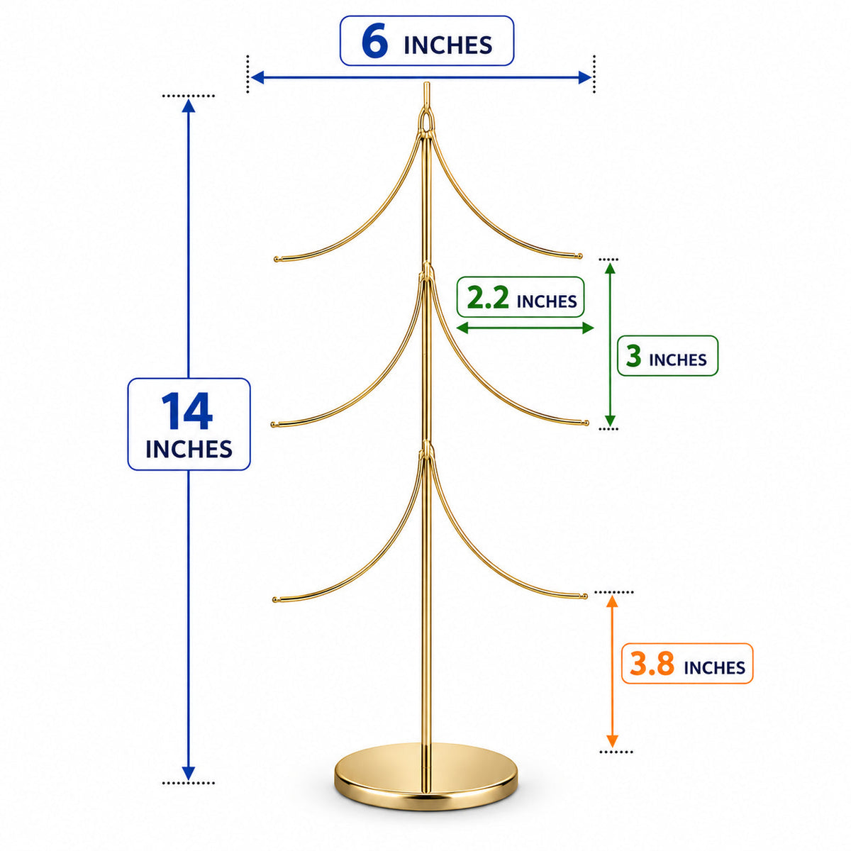 6-Arm Tiered Tree Gold Metal Ornament Display Stand 14 Inches (Poland)