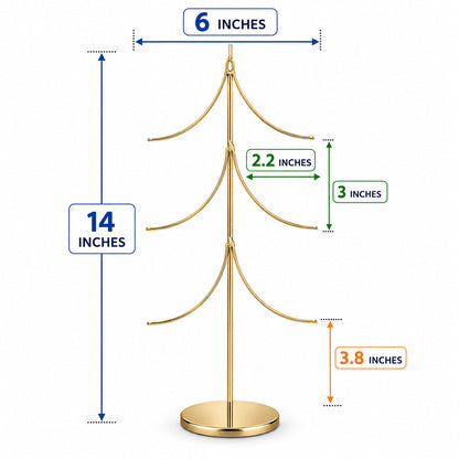 6-Arm Tiered Tree Gold Metal Ornament Display Stand 14 Inches (Poland)