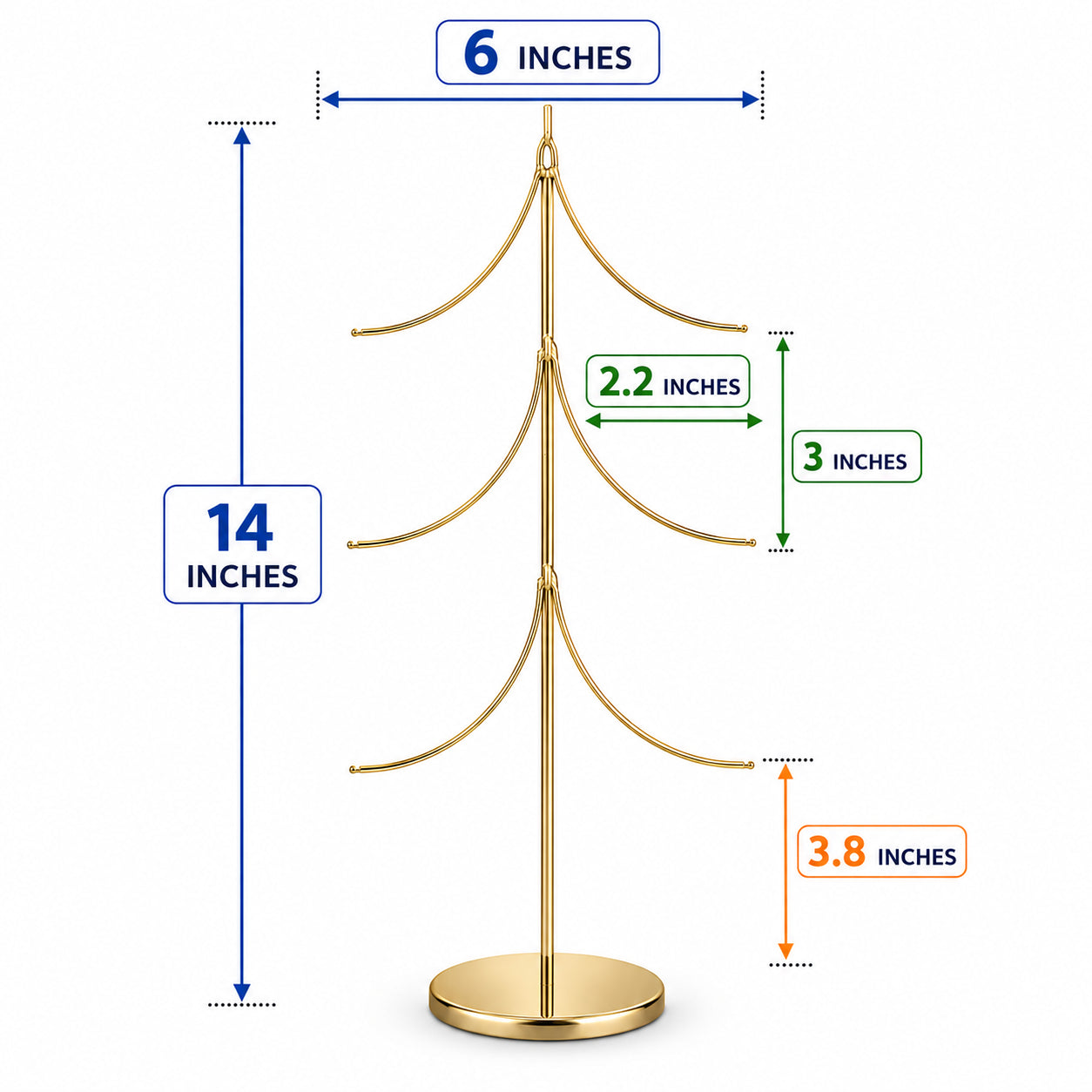 6-Arm Tiered Tree Gold Metal Ornament Display Stand 14 Inches (Poland)