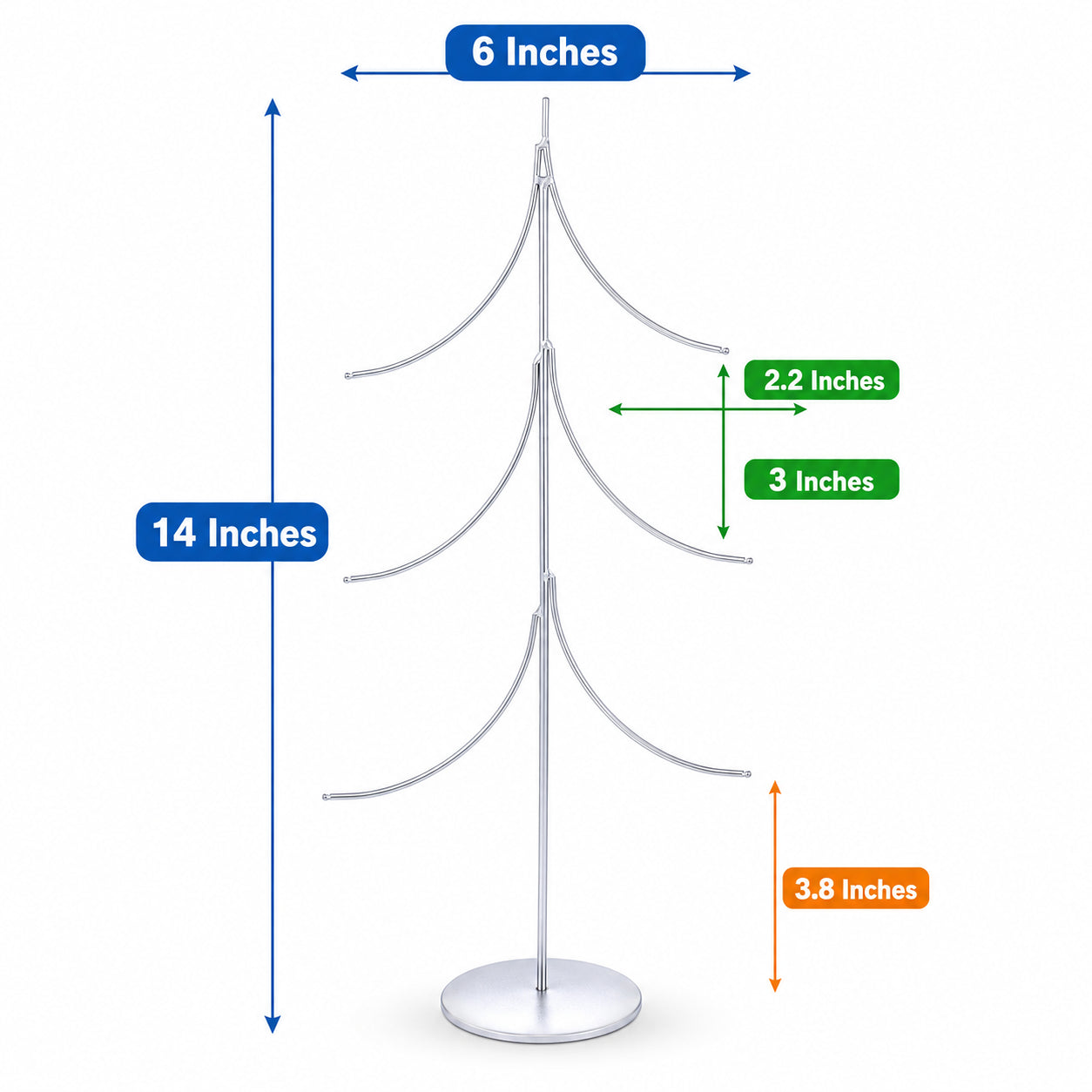 6-Arm Tiered Tree Silver Metal Ornament Display Stand 14 Inches (Poland)